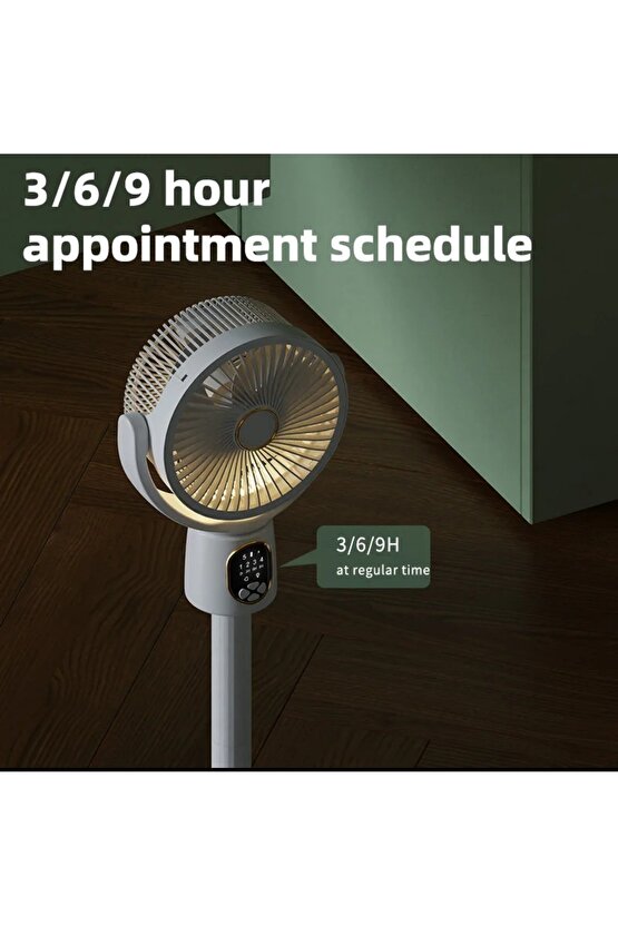 ŞARJLI MASAÜSTÜ VE AYAKLI UZAYABİLİR FAN 4 KADEME LED IŞIKLI SERİNLETİCİ VANTİLATÖR EV OFİS KAMP