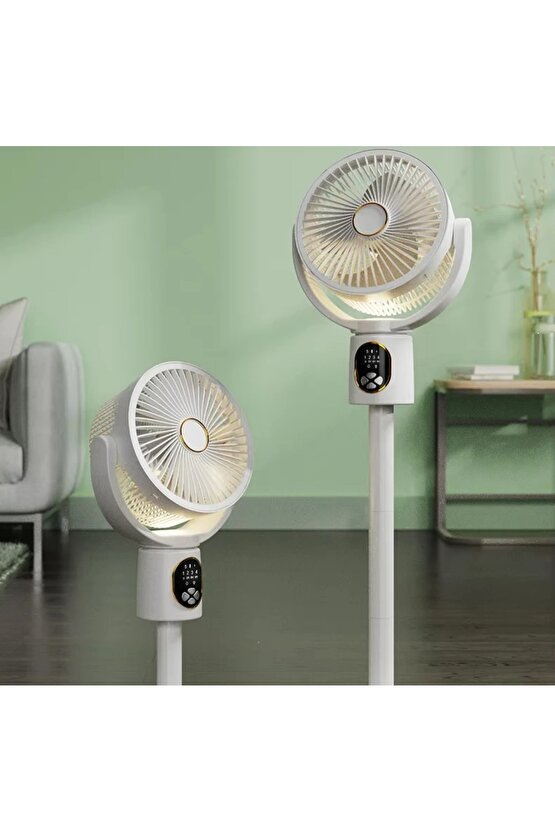 ŞARJLI MASAÜSTÜ VE AYAKLI UZAYABİLİR FAN 4 KADEME LED IŞIKLI SERİNLETİCİ VANTİLATÖR EV OFİS KAMP