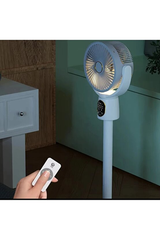 ŞARJLI MASAÜSTÜ VE AYAKLI UZAYABİLİR FAN 4 KADEME LED IŞIKLI SERİNLETİCİ VANTİLATÖR EV OFİS KAMP