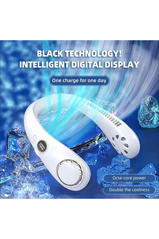 BOYUNA TAKILAN FAN MİNİ KLİMA SERİNLETİCİ VANTİLATÖR LED EKRANLI 3 SEVİYE ŞARJLI BOYUNLUK FAN