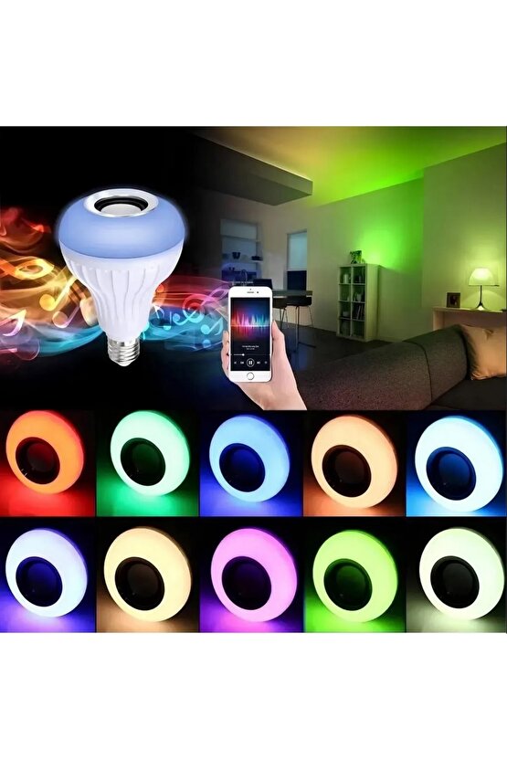 BLUETOOTH HOPARLÖR AMPUL RGB LED IŞIKLI 12W LED LAMBA UZAKTAN KUMANDALI MÜZİK ÇALAR