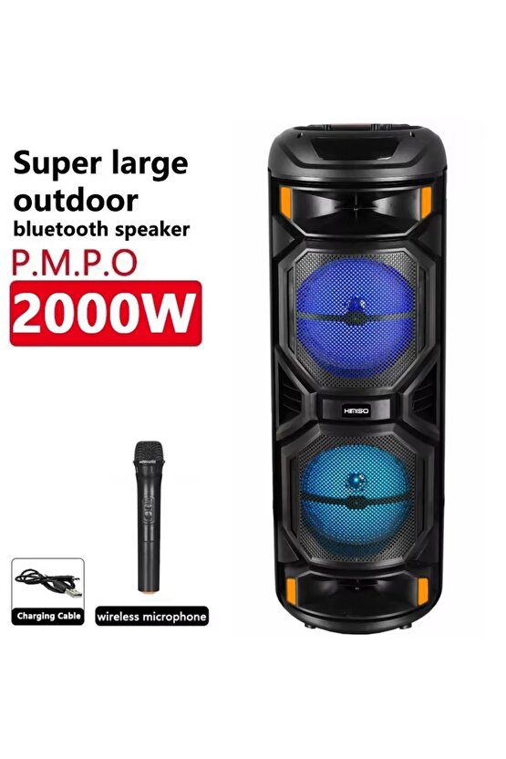 2X8 İNÇ BÜYÜK BOY TEKERLEKLİ BLUETOOTH SPEAKER ŞARJLI KABLOSUZ MİKROFONLU HOPARLÖR