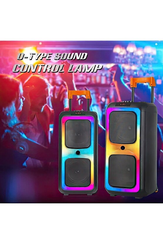 Siyah Ultra Güçlü Kaliteli Profosyonel Bt Hoparlör-(TAŞINABİLİR ANTASTİK RENKLİ IŞIKLI)