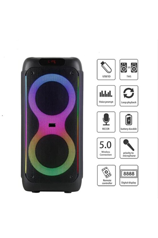 KABLOSUZ MİKROFONLU BLUETOOTH HOPARLÖR ŞARJLI TAŞINABİLİR BÜYÜK BOY PARTY SPEAKER GİTAR BAĞLAMA