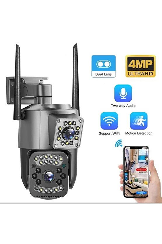 2+2MP GECE GÖRÜŞLÜ WİFİ İP KAMERA ALARM TELEFON UYGULAMASI SU GEÇİRMEZ GÜVENLİK KAMERASI