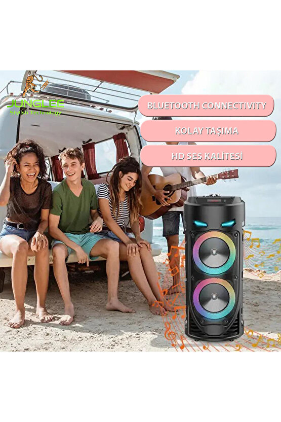 BLUETOOTH HOPARLÖR SD KART USB GİRİŞLİ MİKROFONLU LED IŞIKLI ŞARJLI KABLOSUZ SPEAKER