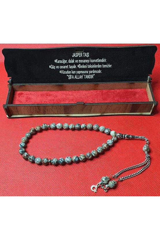 DOĞALTAŞ TESPİH JASPER TAŞI TESBİH 33 LÜK KUTULU HEDİYELİK TESBİH