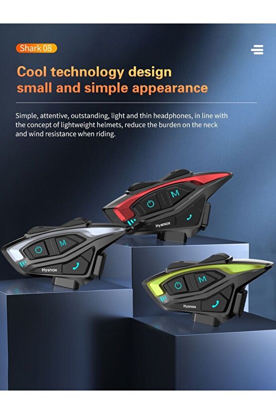 Motorsiklet Kask Bluetooth Kulaklık Mikrofonlu Fm Radyolu 8 Kişilik Çoklu Eşleşme Helmet Intercom