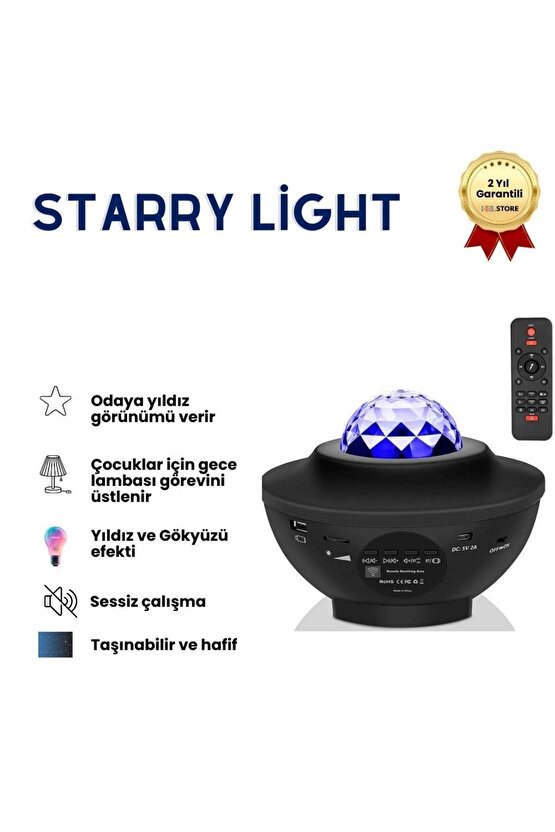 Starry Projektör Bluetooth Hoparlör Gece Lambası RGB Led Işıklı Parti Hoparlörü Speaker