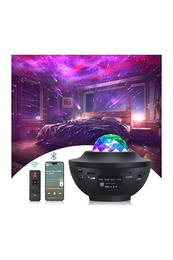 Starry Projektör Bluetooth Hoparlör Gece Lambası RGB Led Işıklı Parti Hoparlörü Speaker