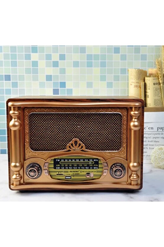 Büyük Boy Nostaljik Radyo Bluetooth Sd Kart Usb Girişli Kablosuz Hoparlör