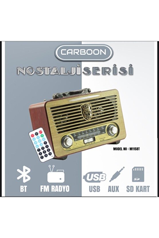M-115bt Nostaljik Radyo Sd Usb Aux Mp3 Çalar Bluetooth Hoparlör Ahşap Retro Radyo
