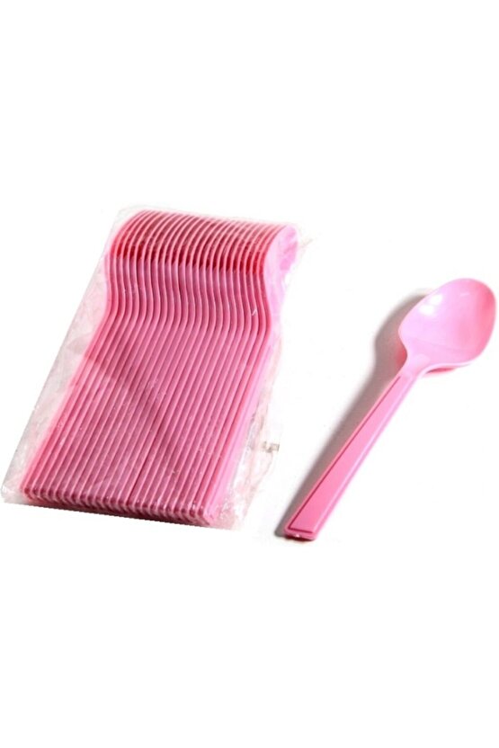Pembe Renkli Plastik Kaşık 25li