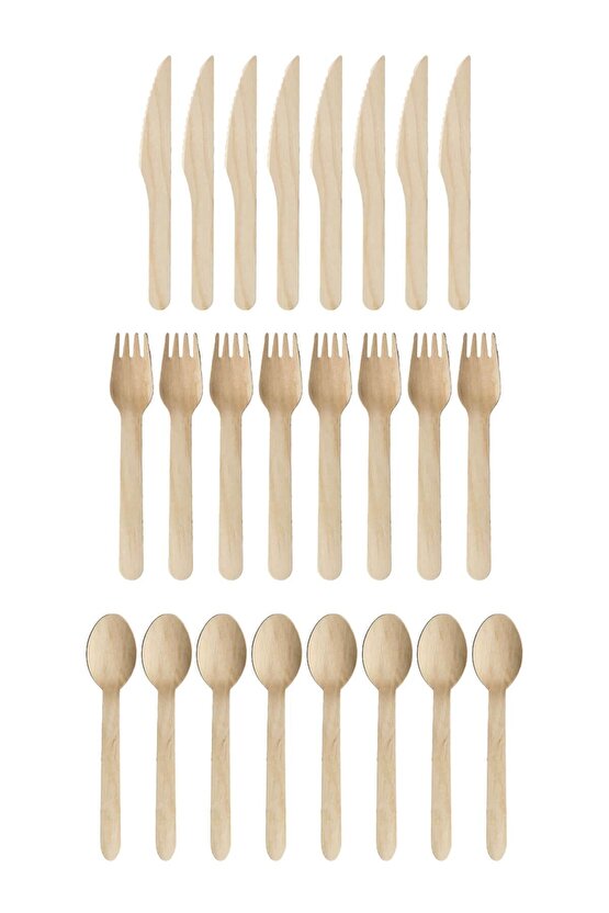 150n Parça Doğa Dostu Ahşap Çatal Bıçak Kaşık Seti 3x50 Li Paket