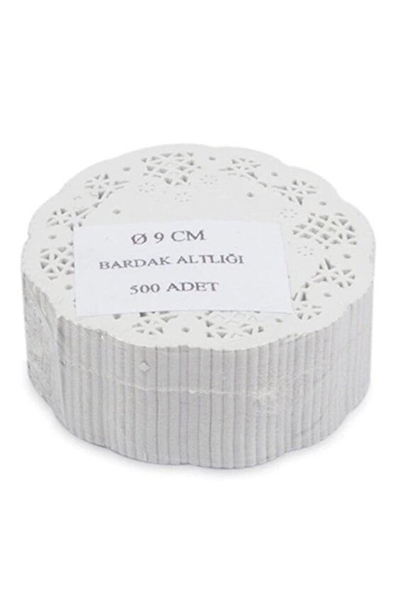 Dantel Işlemeli Kağıt Çay Bardak Tabak Altlığı - Beyaz - 9 Cm. - 500 Adetlik 10 Paket