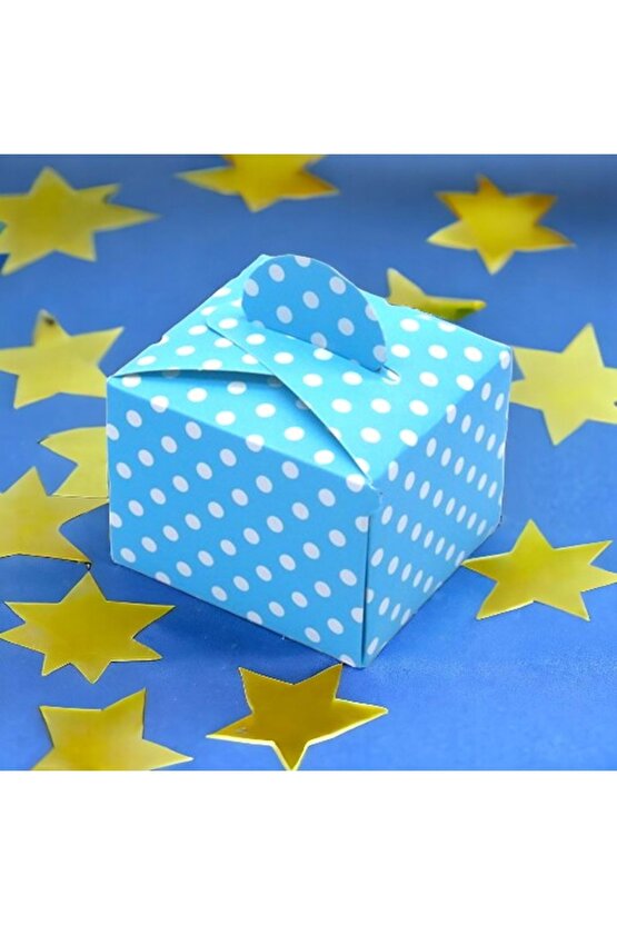 Lokum Kutusu - Küp - Mavi Beyaz Puantiyeli 50li