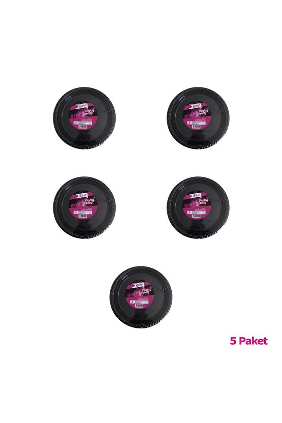 Kullan At Renkli Siyah Parti Davet Plastik Tabak - 22 Cm. - 25 Adetlik 5 Paket