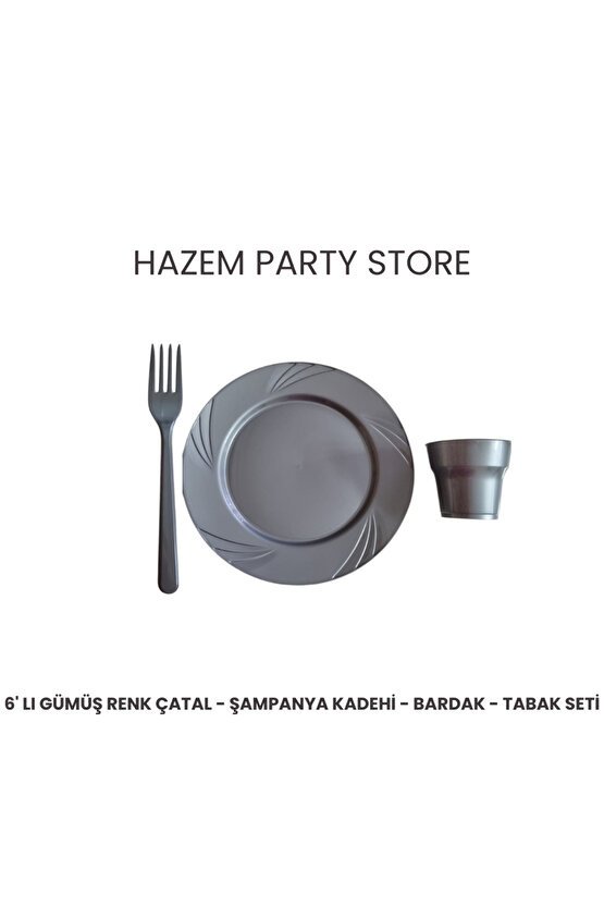 PLASTİK ÇATAL - BARDAK - TABAK SETİ SERT PLASTİK MİKA 75 ADET GÜMÜŞ RENK