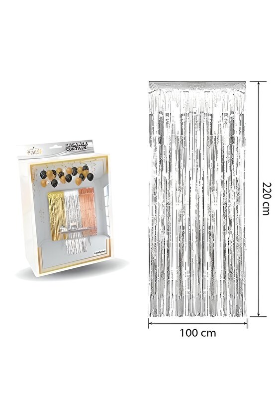 Mini Party Store Püskül Kapı Perdesi Gümüş 100*220 Cm