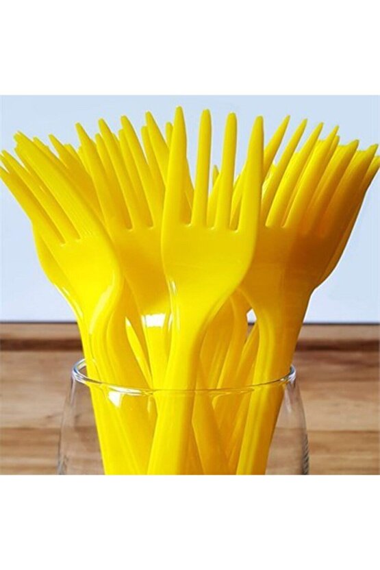 Sarı Plastik Çatal 18 Cm-25 Adet