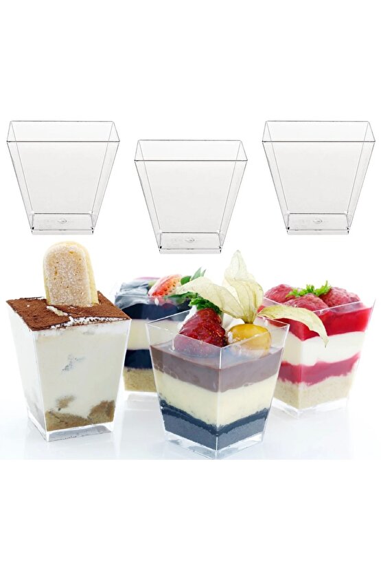 Şeffaf Kristal Mika Ekstra Sert Plastik Prizma Kübik Kase 120 Cc 25 Adet