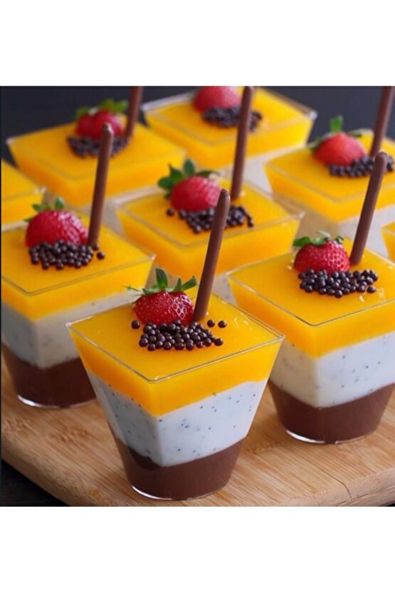 Şeffaf Kristal Mika Ekstra Sert Plastik Prizma Kübik Kase 120 Cc 25 Adet