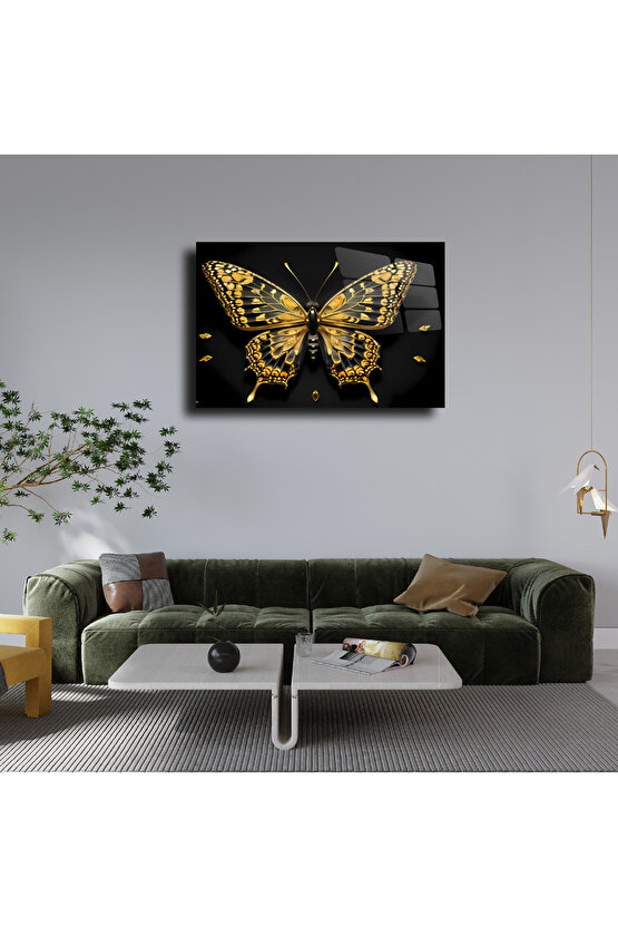 Gold Kelebek Cam Tablo Duvar Dekoru 1