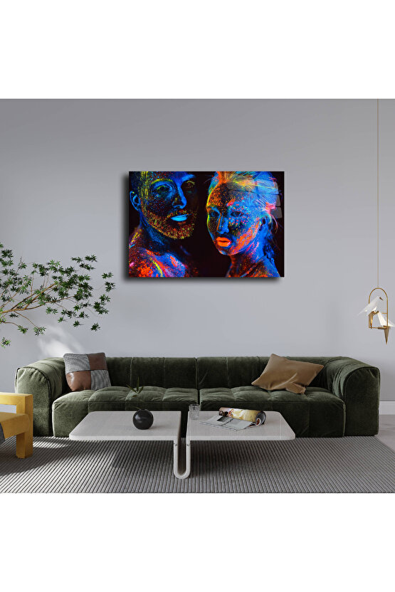 Fosfor Renkli İnsan Portreleri Cam Tablo Duvar Dekoru