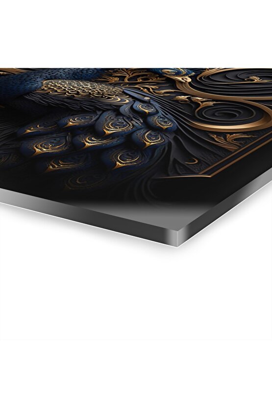 3d Tavus Kuşu Cam Tablo Duvar Dekoru