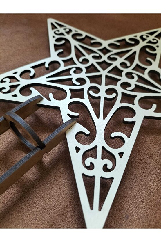 18 Cm 3 Mm Krem Ahşap Yıldız Yılbaşı Ağacı Tepe Süsü