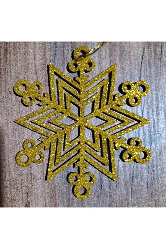 8x8 Cm Sarı 12 Li Kar Tanesi Figürlü Sarı Renkli Yılbaşı Ağacı Ve Hediye Süsü Model2