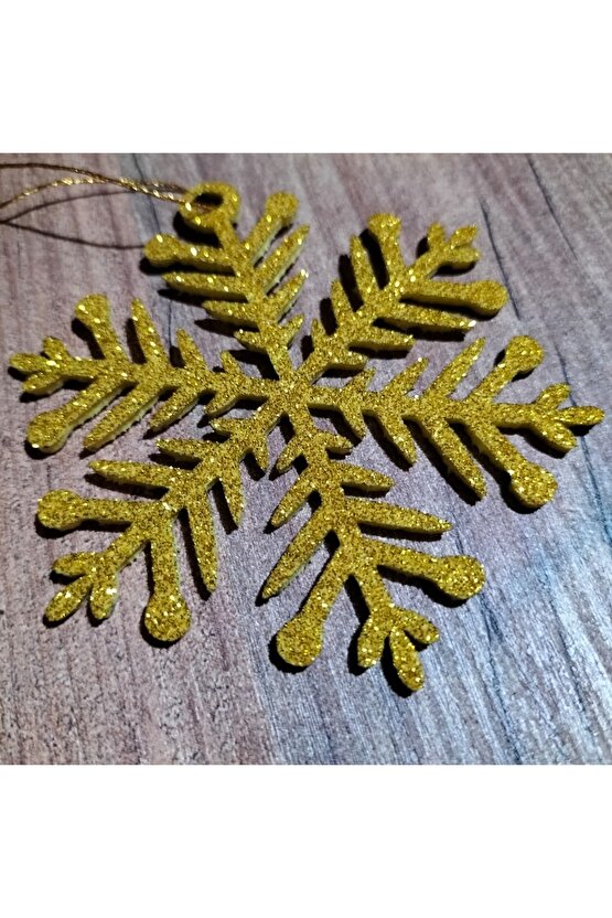 8x8 Cm Sarı 12 Li Kar Tanesi Figürlü Sarı Renkli Yılbaşı Ağacı Ve Hediye Süsü Model1