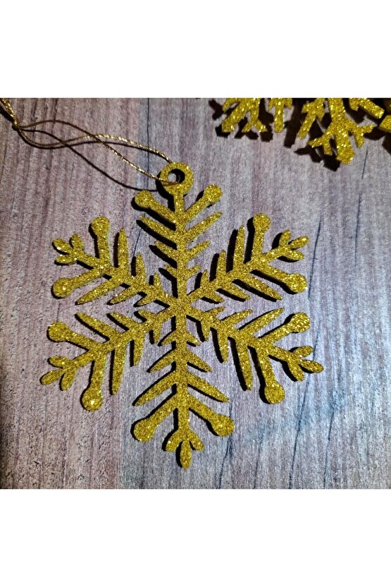 8x8 Cm Sarı 12 Li Kar Tanesi Figürlü Sarı Renkli Yılbaşı Ağacı Ve Hediye Süsü Model1