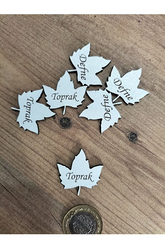 3x3 Cm Beyaz Ahşap Lazer Kesim Yaprak Figürlü Etiket Isimlik 50 Adet