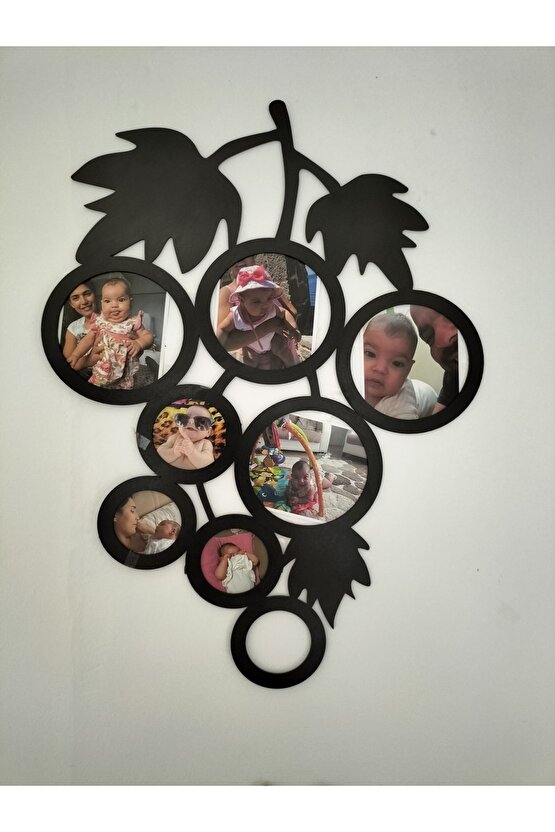 8li Üzüm Desenli Fotoğraf Çerçevesi 60*45 Siyah