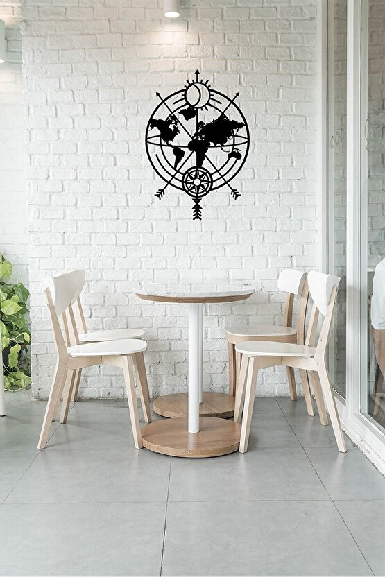 Pusula Harita Duvar Tablosu 70x50cm - Ahşap Dekoratif Modern Duvar Süsü Lazer Kesim