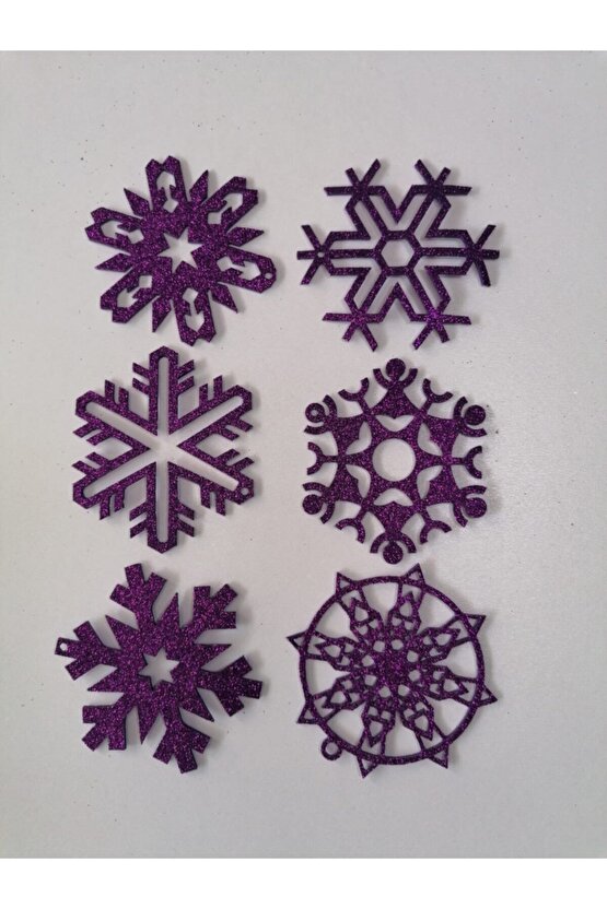 Mor Kar Tanesi Simli Eva Ağaç Ve Hediye Süsü 8x8cm 6lı