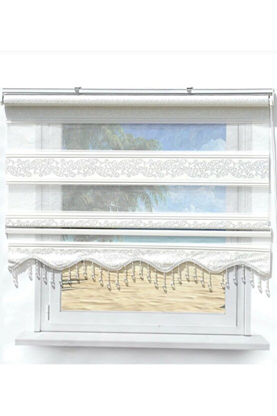 Sarmaşık Desen Simli Zebra Perde