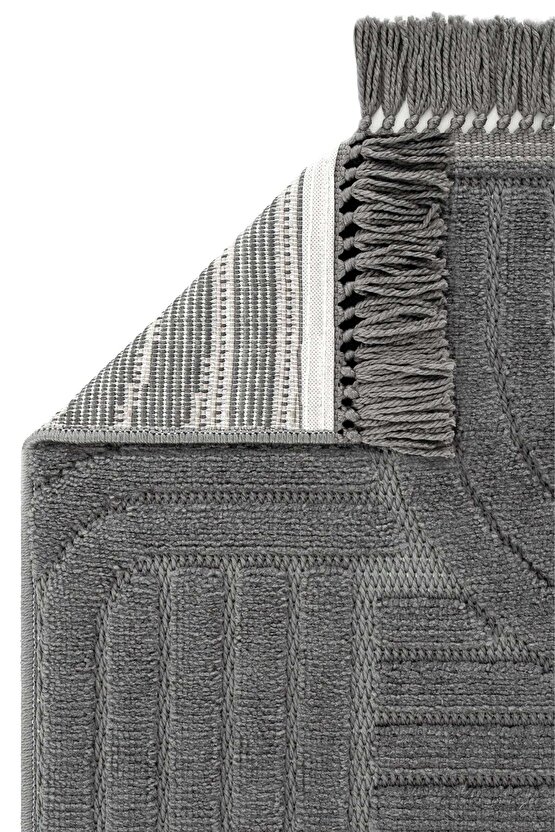 Dizayn Kaymaz Taban Koridor Halısı Kesme Yolluk Mutfak Halısı Modern Salon Halısı 1090 ANTRASİT