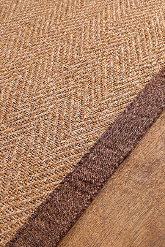 0503-Kahve Kumaş Bordür Sisal Halı Kilim Hav Toz Vermez Kolay Temizlenen Hasır Kilim