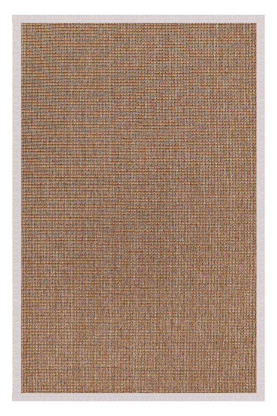 0465-Krem Kumaş Bordür Sisal Jut Halı Kilim Hav Toz Vermez Kolay Temizlenen Hasır Kilim