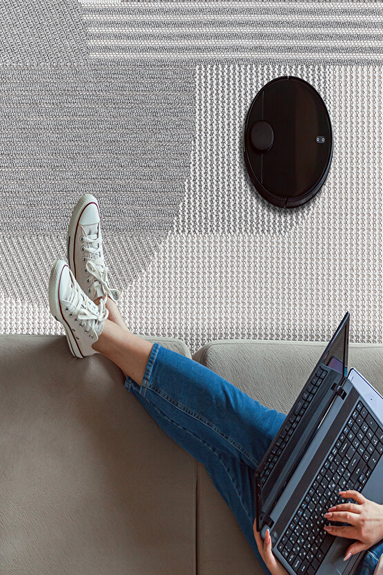 Mumbai 321 Gri - Beyaz Yumuşak Dokulu Halı Kilim Salon Mutfak Koridor  Yolluk Dokuma Makine Halısı