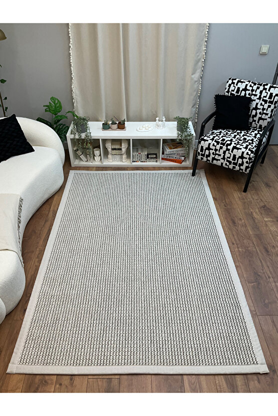 Kumaş Bordür Gri Bukle Krem Bordür  Halı Salon Koridor Mutfak Çocuk Odası Halısı  Kilim S269