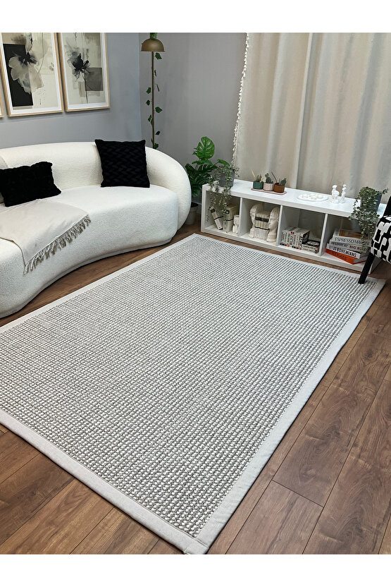 Kumaş Bordür Gri Bukle Krem Bordür  Halı Salon Koridor Mutfak Çocuk Odası Halısı  Kilim S269