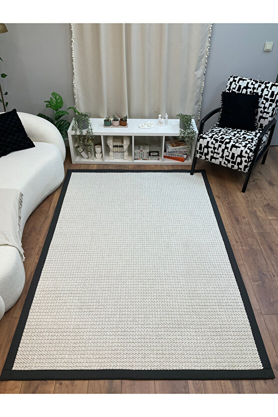 Kumaş Bordür Beyaz Bukle Anrasit Bordür  Halı Salon Koridor Mutfak Çocuk Odası Halısı  Kilim S258