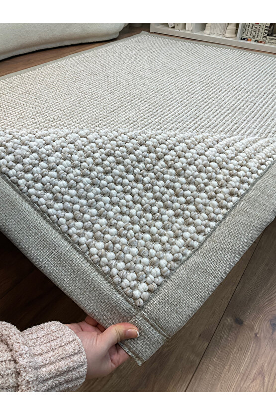 Kumaş Bordür Bej Bukle Bej Bordür  Halı Salon Koridor Mutfak Çocuk Odası Halısı  Kilim S265