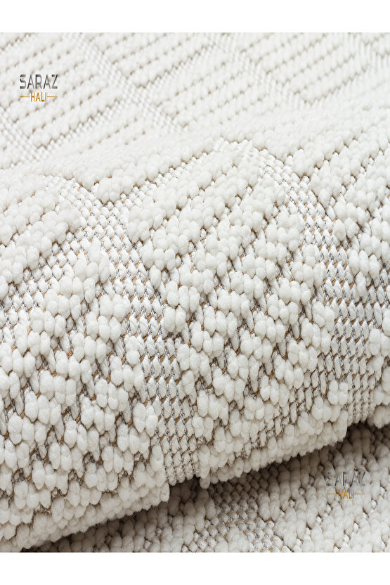 Bukle Beyaz Yumuşak Dokulu Halı Kilim Salon Mutfak Koridor Kesme Yolluk Dokuma Makine Halısı 11880
