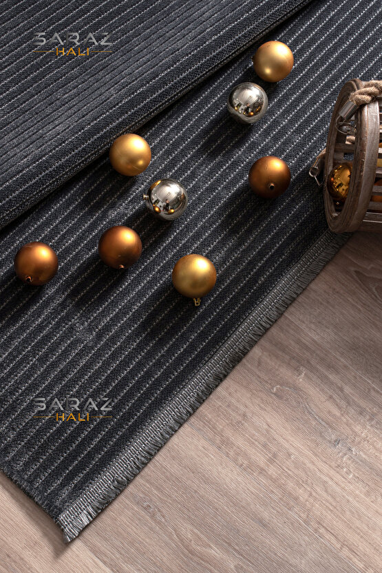Dizayn Şönil Dokuma Kayma Yapmaz Makinede Yıkanabilir Leke Tutmaz Kesme Bohem Kilim Antrasit