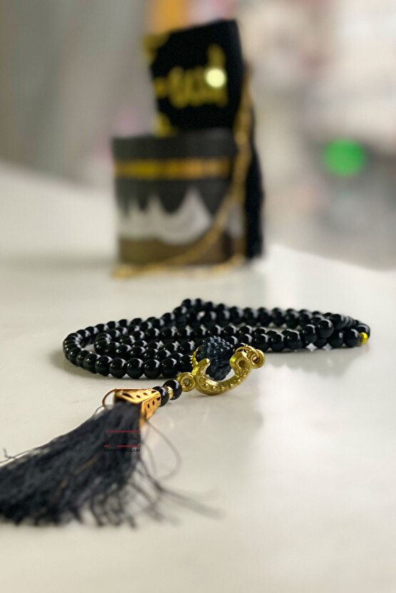 10 Adet Kabe Desenli Siyah Mini Kutu Tesbih Seti Hediyelik