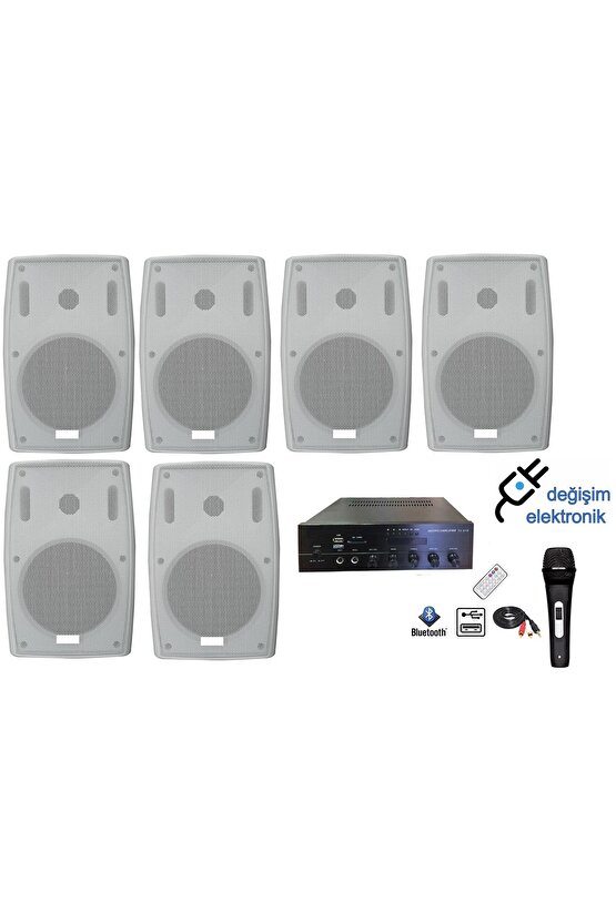 Hat Trafolu Mağaza Ses Sistemi Bluetooth Usb Aux 6 Adet Sütün Hoparlör